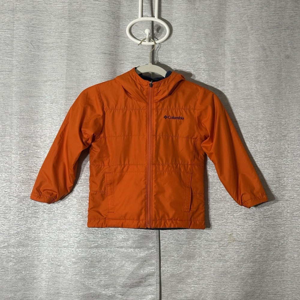 Columbia Youth XXS Fleece Lined Hooded Jacket Orange Blue Reversible Windbreaker
